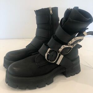 Steve Madden “Roland” Black Chunky Buckle Combat Boots